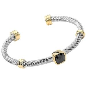 Two Tone Cable Cuff With Centered Black Stone